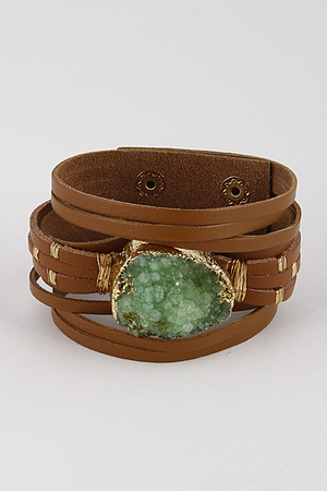 Faux Crystal with Layered Strap Snap On Bracelet 6CCA8